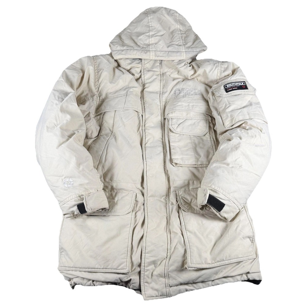 Southpole Youth Medium Beige Hooded Puffer Parka Jacket Coat 12-14 Y2K
